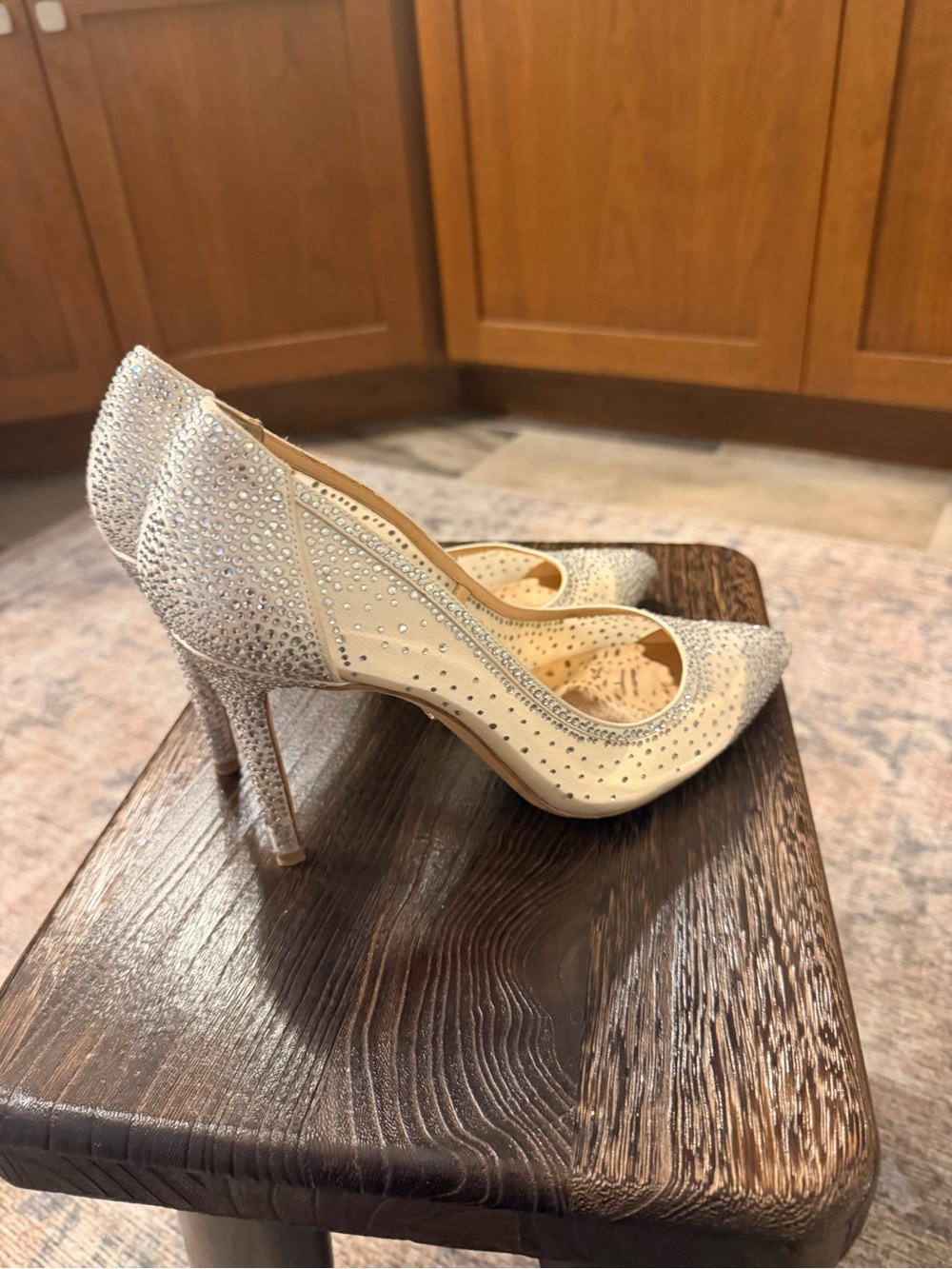 Badgley Mischka Champagne Crystal-Embellished Pointed-Toe Pumps